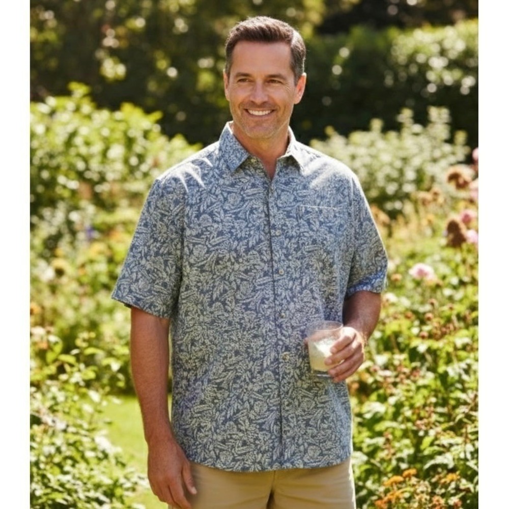 Columbia Sportswear Camp Shirt Mens XXL Blue Floral Button Up Outdoor Coastal